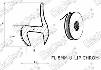 Универсальный уплотнитель ВАЗ (Лада) Ока 1111 (1988-2008) FlexLine (жесткий  8 mm U-LIP, хромированная полоса, 1 погонный метр).Цена: 329 р.. Увеличить фотографию 2
