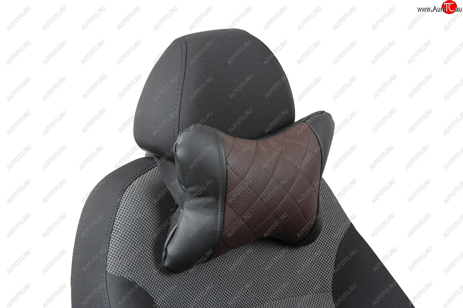 349 р. Подушка под шею AUTOPILOT Экокожа Ромб   (Черный + Шоколад)