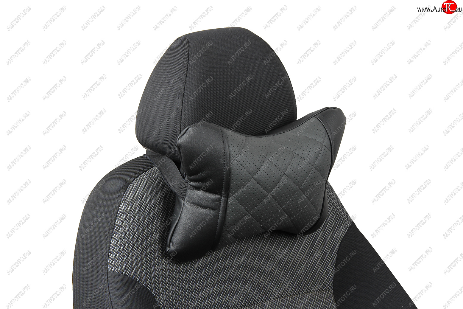 349 р. Подушка под шею AUTOPILOT Экокожа Ромб   (Черный + Темно серый)