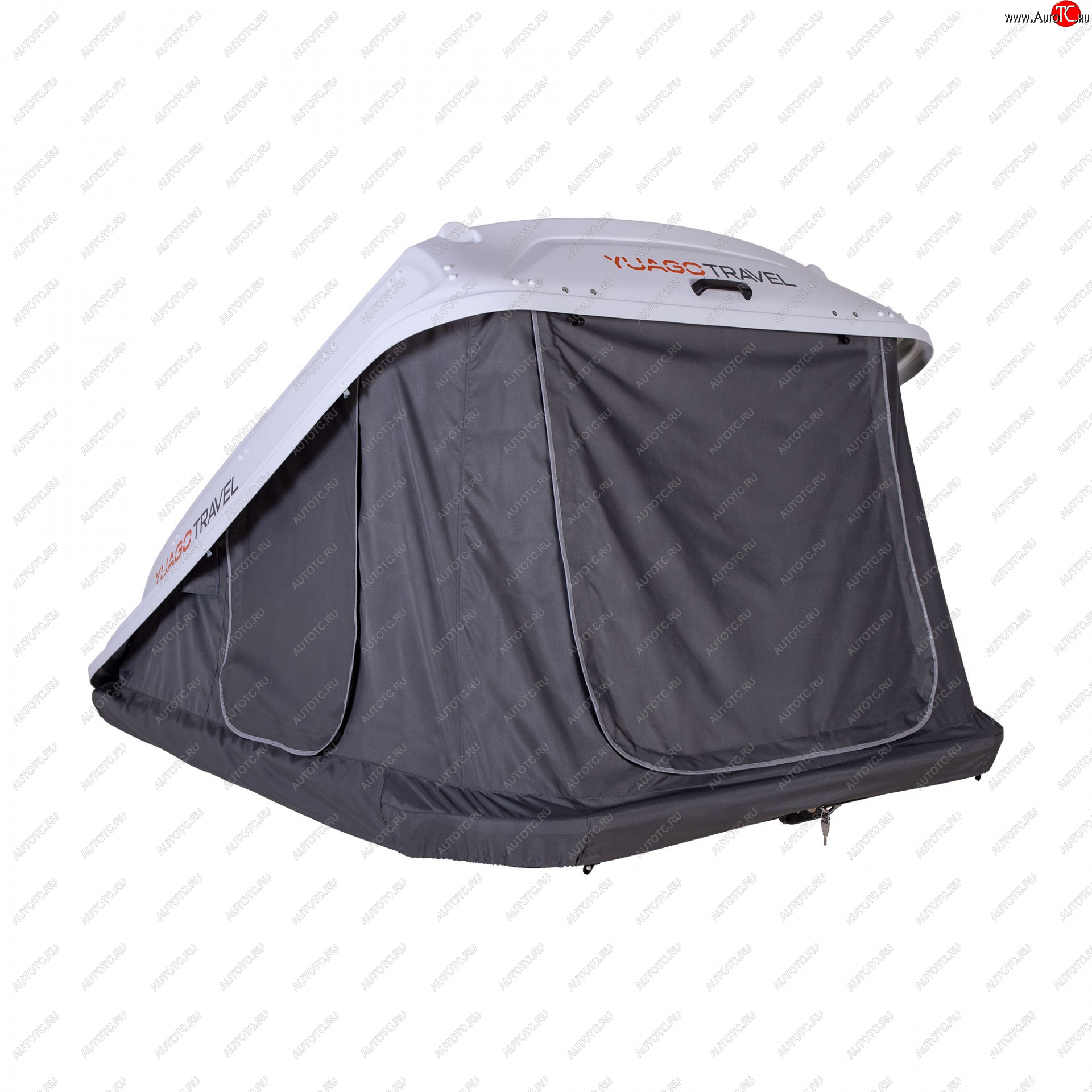96 999 р. Багажный бокс-палатка Yuago Travel 2.0 (лето, 1000 л/230x160x35 мм) на крышу   (Белый бокс, тент графит)