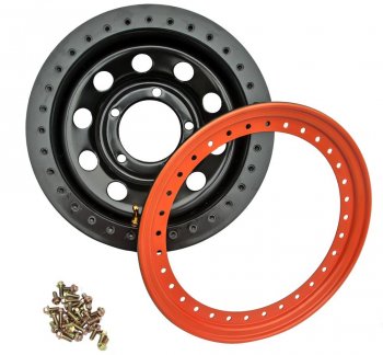 11 799 р. Штампованый диск OFF-ROAD Wheels (стальной усиленный с бедлоком, круг - черный/оранжевый). 8.0 x 15  . Увеличить фотографию 1