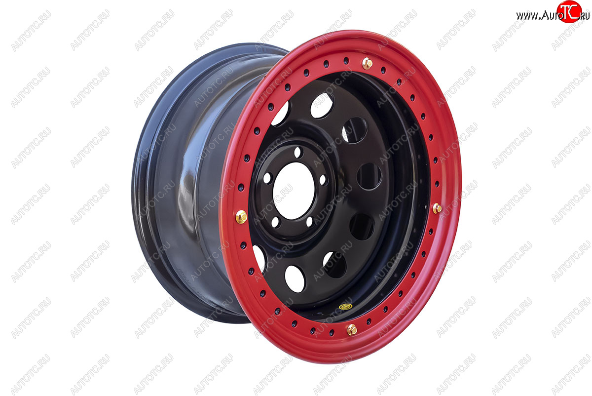 10 599 р. Штампованый диск OFF-ROAD Wheels (усиленный, с бедлоком) 8.0x16   (Цвет: черный-красный)