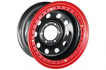 11 249 р. Штампованый диск OFF-ROAD Wheels (стальной усиленный с бедлоком, круг - черный/красный). 8.0 x 16  . Увеличить фотографию 1