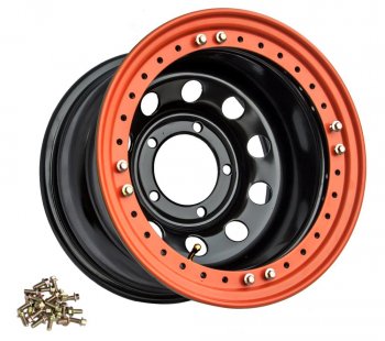 Штампованый диск OFF-ROAD Wheels (стальной усиленный с бедлоком, круг - черный/оранжевый). 10.0 x 16 