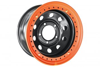 10 999 р. Штампованый диск OFF-ROAD Wheels (стальной усиленный с бедлоком, круг - черный с оранжевым). 8.0 x 16  . Увеличить фотографию 1