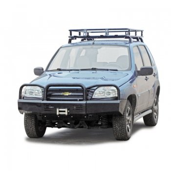 Силовой передний бампер на ТехноСфера (Техно Сфера) (под лебедку, с защитой решетки и фар) Chevrolet (Шевролет) Niva (Нива)  2123 (2002-2020), Лада (ваз) 2123 (Нива Шевроле) (niva) (2002-2021)
