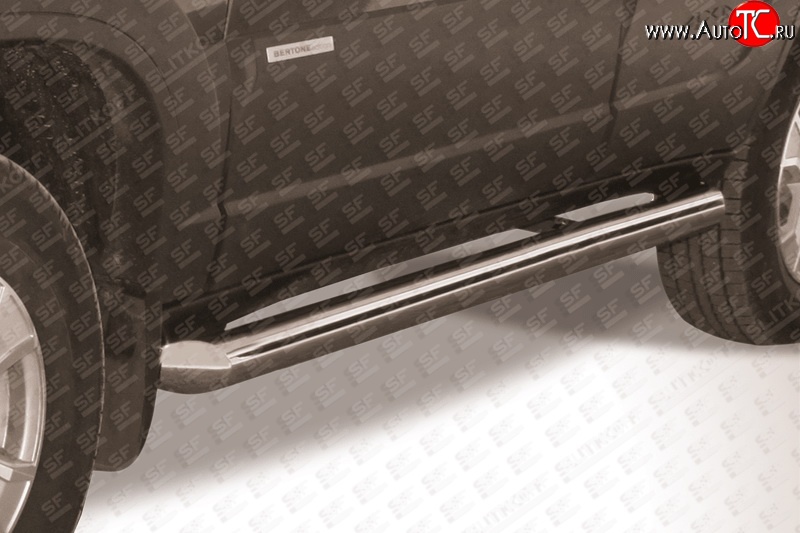 11 949 р. Защита порогов из круглой трубы диаметром 76 мм (рестайлинг) Slitkoff  Chevrolet Niva  2123 (2009-2020), Лада 2123 (Нива Шевроле) (2009-2021) (Цвет: нержавеющая полированная сталь)