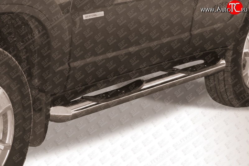 13 949 р. Защита порогов из трубы d76 мм с пластиковыми вставками для ног (рестайлинг) (рестайлинг) Slitkoff  Chevrolet Niva  2123 (2009-2020), Лада 2123 (Нива Шевроле) (2009-2021) (Цвет: нержавеющая полированная сталь)