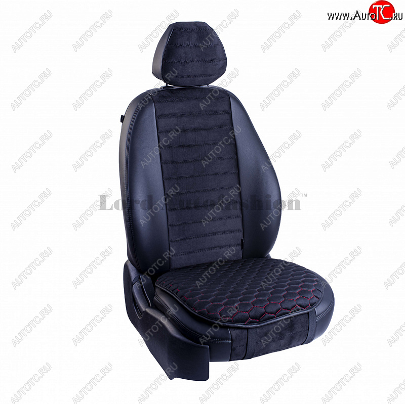 699 р. Подушка для сиденья универсальная Lord Autofashion Комфорт+ (велюр)   (Черный, строчка красная)