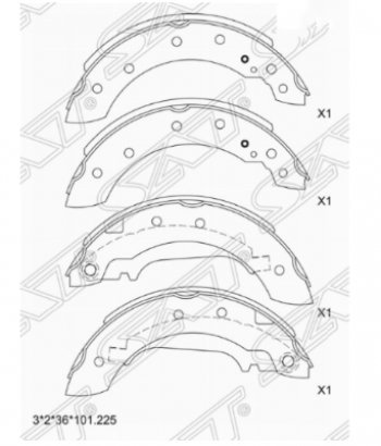 1 289 р. Комплект задних тормозных колодок SAT Лада Ларгус дорестайлинг R90 (2012-2021). Увеличить фотографию 1