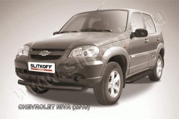 6 949 р. Защита переднего бампера Slitkoff (d76, черная)  Chevrolet Niva  2123 (2009-2020), Лада 2123 (Нива Шевроле) (2009-2021) (Цвет: серебристый). Увеличить фотографию 1