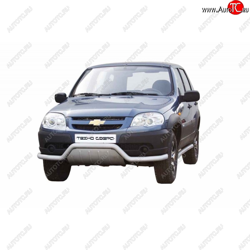 5 399 р. Защита переднего бампера ТехноСфера (Техно Сфера) (с защитой двигателя, Сталь с покрытием, d63.5 mm)  Chevrolet Niva  2123 (2009-2020), Лада 2123 (Нива Шевроле) (2009-2021) (цвет: Серебристый)