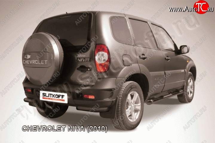 3 389 р. Защита заднего бампера из боковых уголков Slitkoff (d57, черная)  Chevrolet Niva  2123 (2009-2020), Лада 2123 (Нива Шевроле) (2009-2021) (Цвет: серебристый)