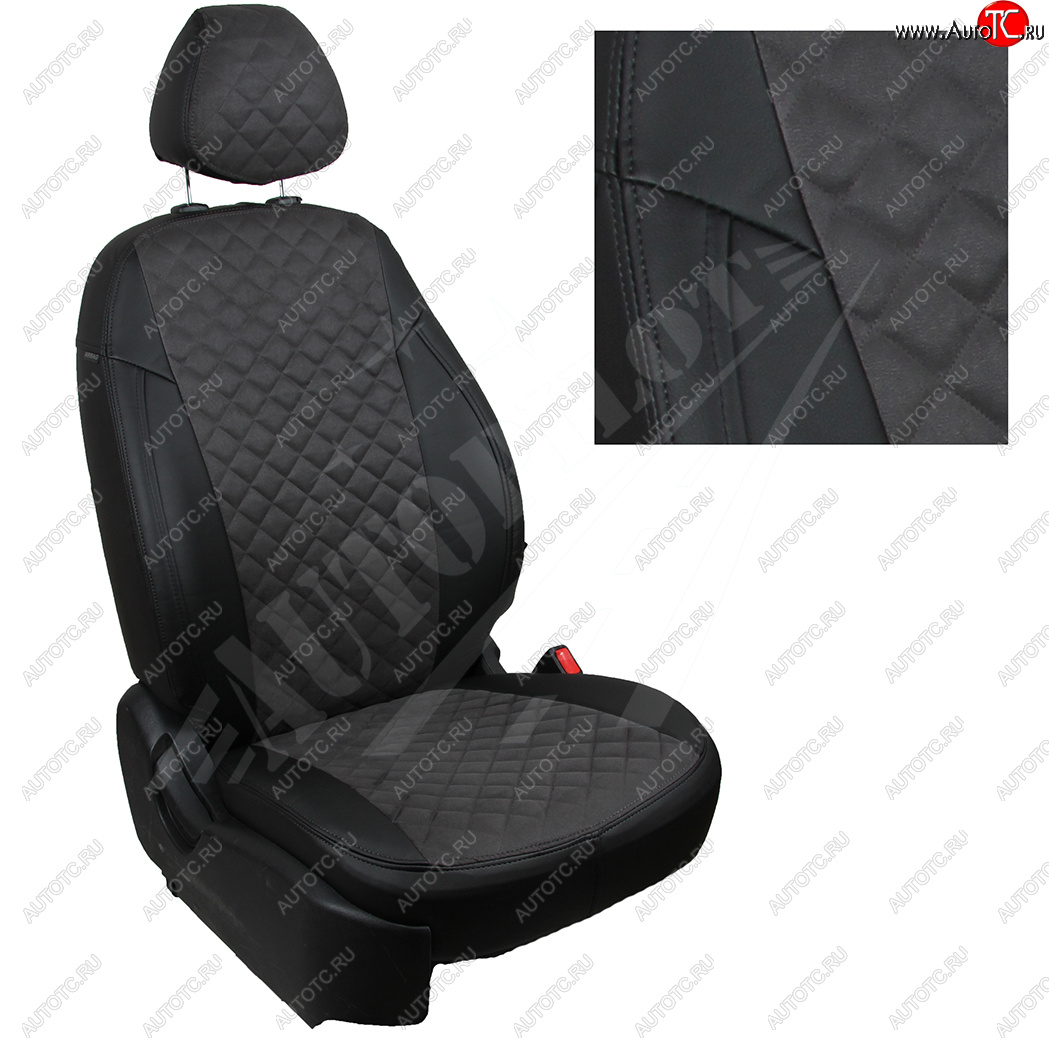 7 799 р. Чехлы сидений AUTOPILOT Алькантара Ромб (пассажирская спинка складная, задняя спинка 40/60)  Лада XRAY Cross (2018-2024) (Черный + Темно серый)