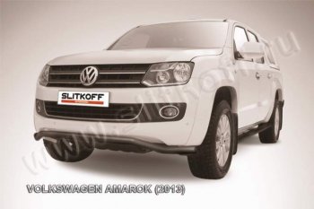 8 799 р. Защита переднего бампер Slitkoff  Volkswagen Amarok (2009-2016) (Цвет: серебристый). Увеличить фотографию 1
