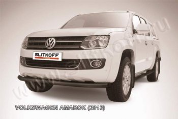 9 599 р. Защита переднего бампер Slitkoff  Volkswagen Amarok (2009-2016) (Цвет: серебристый). Увеличить фотографию 1