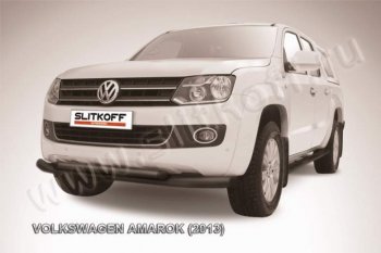 15 349 р. Защита переднего бампер Slitkoff  Volkswagen Amarok (2009-2016) (Цвет: серебристый). Увеличить фотографию 1
