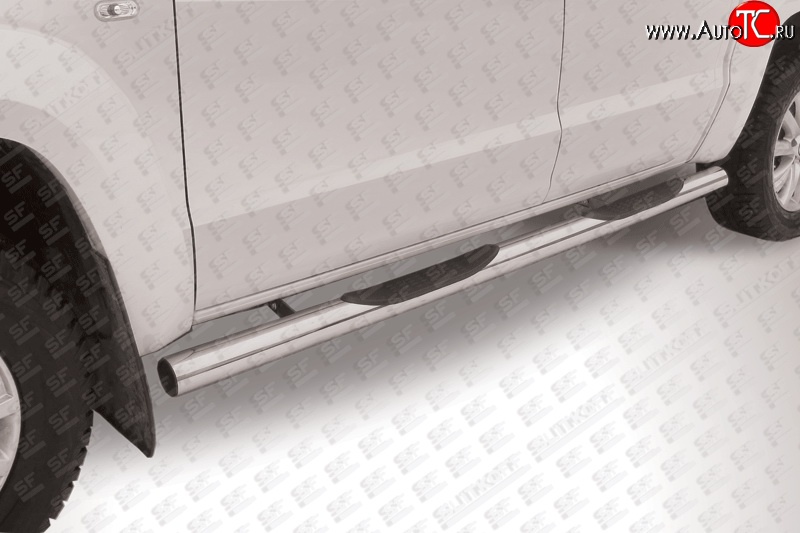 17 949 р. Защита порогов из трубы d76 мм с пластиковыми вставками для ног Slitkoff  Volkswagen Amarok (2009-2016) (Цвет: нержавеющая полированная сталь)