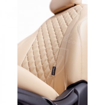 9 299 р. Чехлы для сидений Lord Autofashion Байрон (экокожа) Volkswagen Amarok дорестайлинг (2009-2016) (Бежевый, вставка бежевая, строчка бежевая). Увеличить фотографию 2