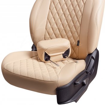9 299 р. Чехлы для сидений Lord Autofashion Байрон (экокожа)  Volkswagen Amarok (2009-2016) (Бежевый, вставка бежевая, строчка бежевая). Увеличить фотографию 3