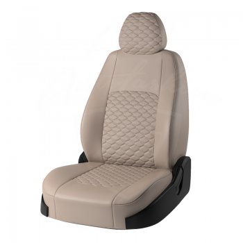 Чехлы для сидений Lord Autofashion Турин Соты (экокожа) Volkswagen Jetta A6 седан дорестайлинг (2011-2015)  (Бежевый, вставка Бежевая, строчка Бежевая)