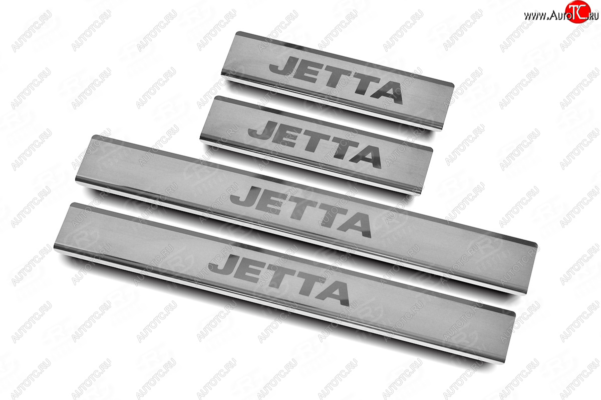1 399 р. Накладки порожков салона Russtal  Volkswagen Jetta  A6 (2015-2018) (Нержавейка шлифованная с надписью)