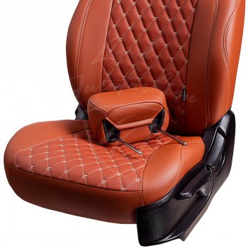 10 899 р. Чехлы для сидений (6R, 6C) Lord Autofashion Байрон (экокожа, спинка и сиденья 60/40, 2П- и 1 Г-образных подголовника)  Volkswagen Polo  5 (2009-2020) (Коричневый, вставка коричневая, строчка бежевая). Увеличить фотографию 3