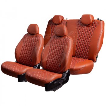 10 899 р. Чехлы для сидений (6R, 6C) Lord Autofashion Байрон (экокожа, спинка и сиденья 60/40, 2П- и 1 Г-образных подголовника)  Volkswagen Polo  5 (2009-2020) (Коричневый, вставка коричневая, строчка бежевая). Увеличить фотографию 5