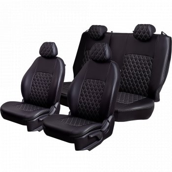 Чехлы для сидений Lord Autofashion Турин Ромб (экокожа, сплошная спинка, подлокотник, 2 П- и 1 Г-образных подголовника) Volkswagen Polo 5 седан рестайлинг (2015-2020)