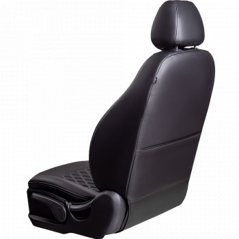 9 249 р. Чехлы для сидений Lord Autofashion Турин Ромб (экокожа, сплошная спинка, подлокотник, 2 П- и 1 Г-образных подголовника)  Volkswagen Polo  5 (2009-2020) (Черный, вставка черная, строчка серая). Увеличить фотографию 3