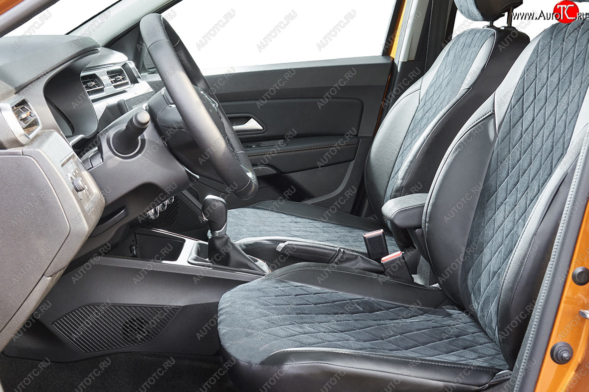 6 699 р. Чехлы для сидений Seintex Ромб Алькантара (спинка 40/60+подлоктник)  Volkswagen Polo  Mk6 (2020-2022) (Цвет: черный)