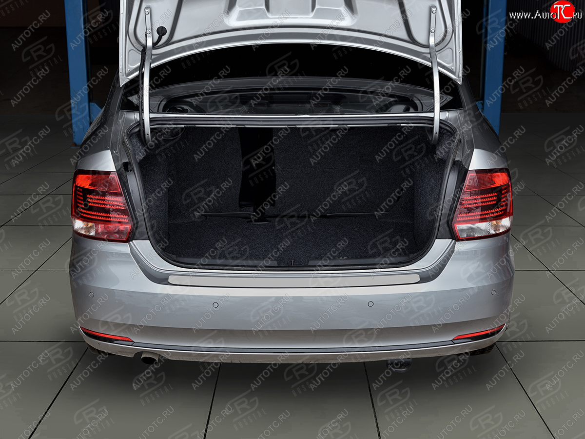 1 359 р. Защитная накладка заднего бампера Russtal  Volkswagen Polo  5 (2015-2020) (Нержавейка шлифованная)