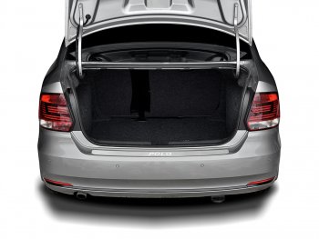 2 099 р. Защитная накладка заднего бампера Russtal  Volkswagen Polo  5 (2015-2020) (Нержавейка шлифованная с надписью). Увеличить фотографию 1