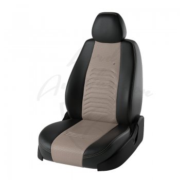 9 199 р. Чехлы для сидений (6R/6C) Lord Autofashion Денвер (экокожа)  Volkswagen Polo  5 (2009-2020) (Чёрный, вставка бежевая). Увеличить фотографию 1