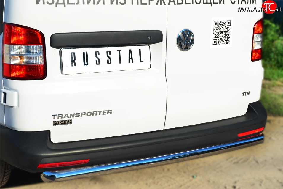 11 999 р. Защита заднего бампера (Ø63 мм, нержавейка) Russtal Volkswagen Transporter T5 рестайлинг (2009-2015)