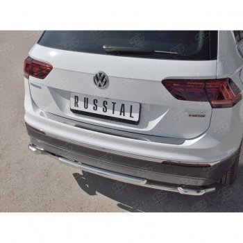 1 649 р. Накладка на задний бампер (лист нерж зеркальный) Russtal  Volkswagen Tiguan  Mk2 (2016-2020) (Неокрашенная). Увеличить фотографию 3