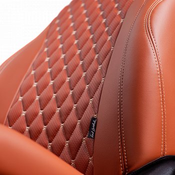 11 199 р. Чехлы для сидений Lord Autofashion Байрон (экокожа, 60/40, со столом).)  Volkswagen Tiguan  NF (2006-2017) (Коричневый, вставка коричневая, строчка бежевая). Увеличить фотографию 5