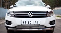 Двойная защита переднего бампера из труб диаметром по 63 мм (Track & Field) Russtal Volkswagen (Волксваген) Tiguan (Тигуан)  NF (2011-2017) NF рестайлинг
