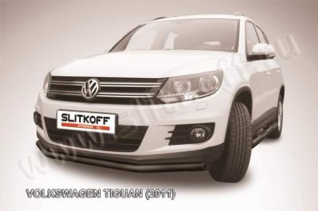 9 549 р. Защита переднего бампер Slitkoff  Volkswagen Tiguan  NF (2011-2017) (Цвет: серебристый). Увеличить фотографию 1