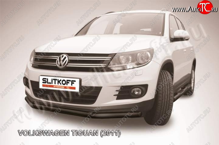 11 799 р. Защита переднего бампер Slitkoff  Volkswagen Tiguan  NF (2011-2017) (Цвет: серебристый)