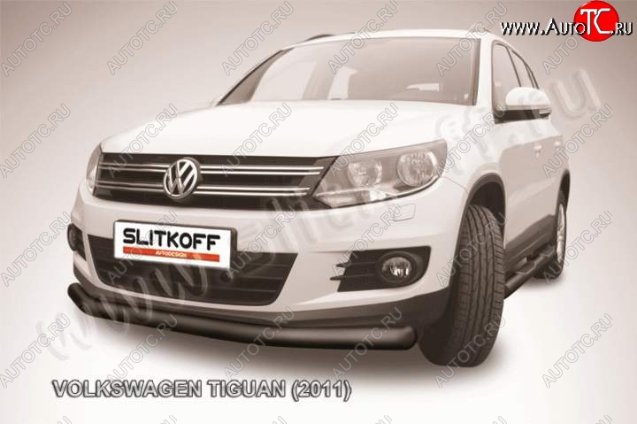9 999 р. Защита переднего бампер Slitkoff  Volkswagen Tiguan  NF (2011-2017) (Цвет: серебристый)