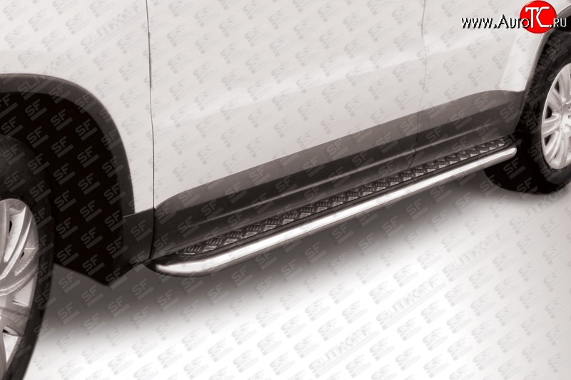 14 399 р. Широкая защита порогов Slitkoff  Volkswagen Tiguan  NF (2011-2017) (Цвет: нержавеющая полированная сталь)