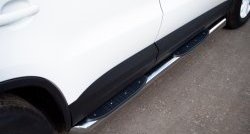 Защита порогов с пластиковыми вставками для ног из круглой трубы диаметром 76 мм (Track & Field) Russtal Volkswagen Tiguan NF рестайлинг (2011-2017)