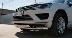 27 999 р. Защита переднего бампера (2 трубыØ75х42 мм, нержавейка) Russtal Volkswagen Touareg NF рестайлинг (2014-2018). Увеличить фотографию 2