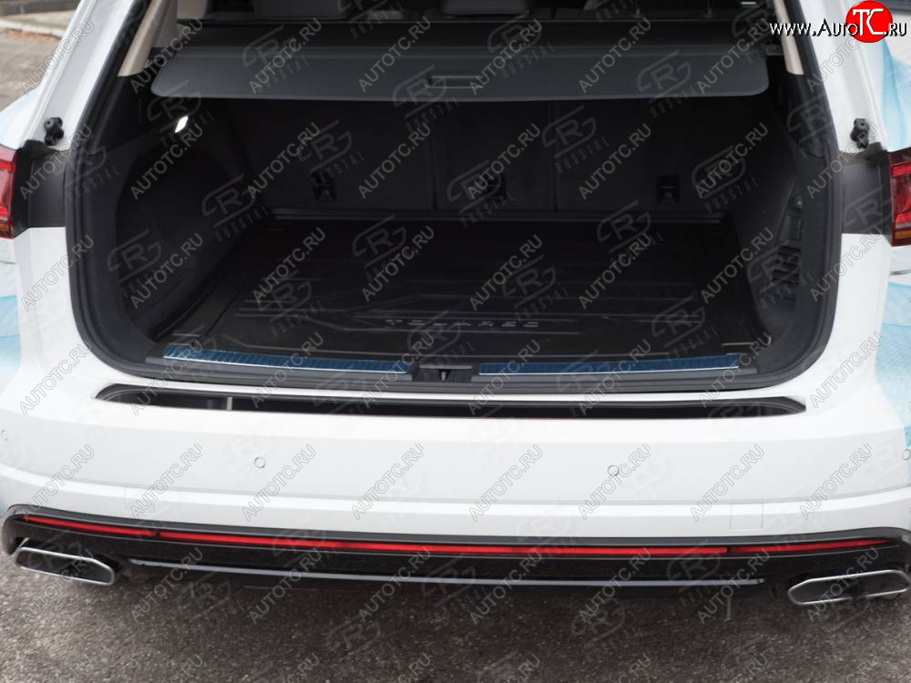 2 199 р. Защитная накладка заднего бампера Russtal  Volkswagen Touareg  CR (2018-2024) (нержавейка полированная)