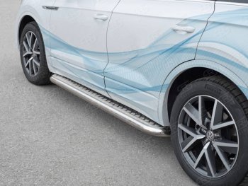 26 699 р. Пороги Russtal d63 с листом  Volkswagen Touareg  CR (2018-2024) (лист алюминий, проф. нержавейка). Увеличить фотографию 1