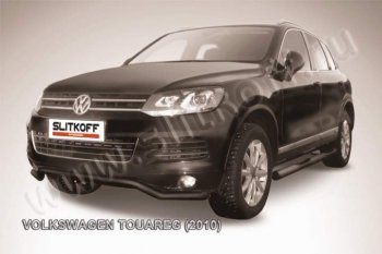 8 899 р. защита переднего бампера Slitkoff  Volkswagen Touareg  NF (2010-2014) (Цвет: серебристый). Увеличить фотографию 1