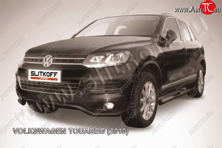 8 899 р. защита переднего бампера Slitkoff Volkswagen Touareg NF дорестайлинг (2010-2014) (Цвет: серебристый)