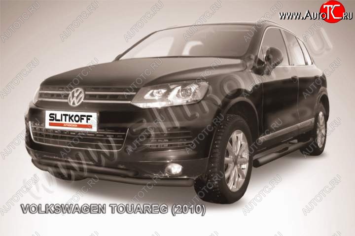 10 349 р. Защита переднего бампер Slitkoff  Volkswagen Touareg  NF (2010-2014) (Цвет: серебристый)