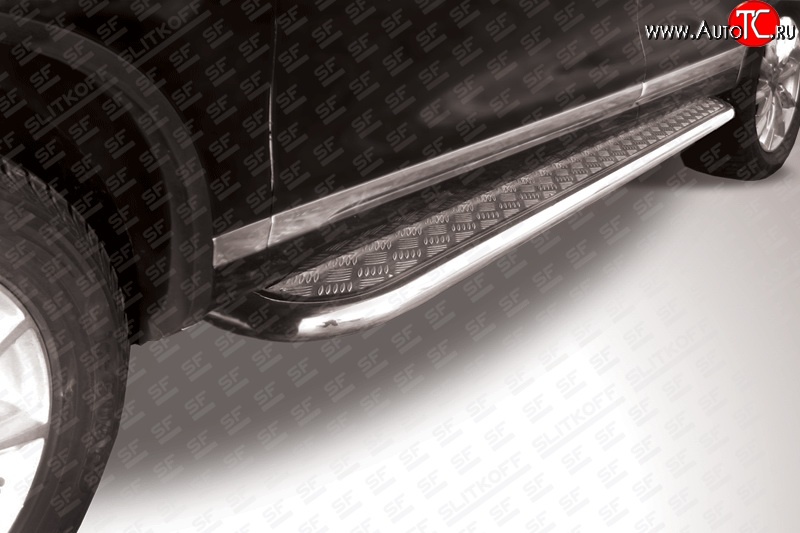 19 999 р. Широкая защита порогов с трубой диаметром 57 мм Slitkoff  Volkswagen Touareg  NF (2010-2014) (Цвет: нержавеющая полированная сталь)